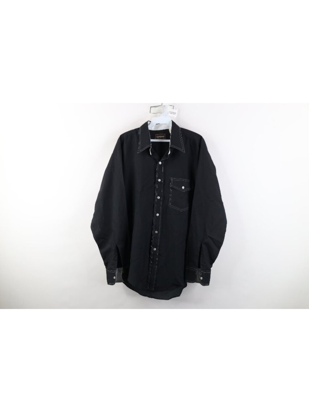 Vintage 70s Streetwear Mens Size Large Blank Knit Collared Button Shirt Black
